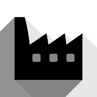 Fabrika işareti illüstrasyon. Vektör. İki düz gri gölgeler beyaz arka planda siyah simgesi.