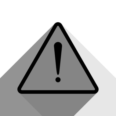 Ünlem tehlike işareti. Düz stil. Vektör. İki düz gri gölgeler beyaz arka planda siyah simgesi.