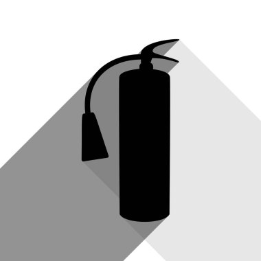 Yangın söndürücü işareti. Vektör. İki düz gri gölgeler beyaz arka planda siyah simgesi.