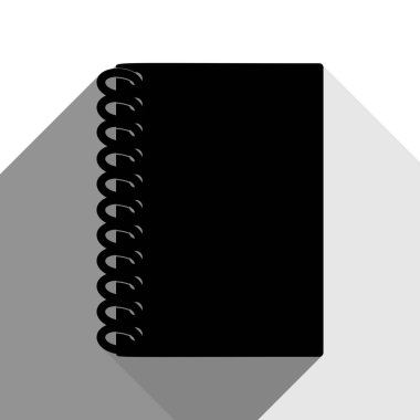 Defter basit kayıt. Vektör. İki düz gri gölgeler beyaz arka planda siyah simgesi.