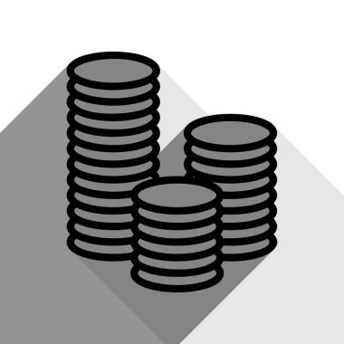 Para işareti illüstrasyon. Vektör. İki düz gri gölgeler beyaz arka planda siyah simgesi.