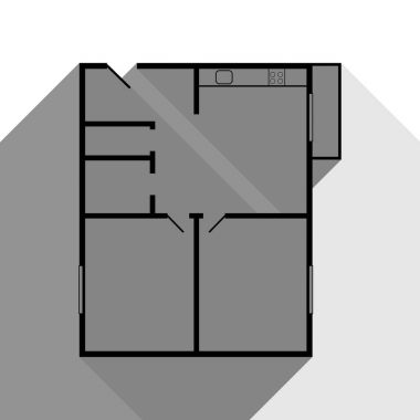 Apartman kat planları. Vektör. İki düz gri gölgeler beyaz arka planda siyah simgesi.