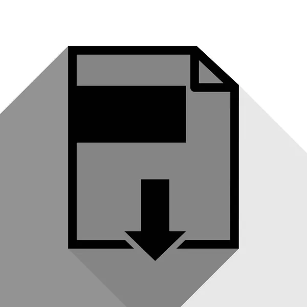 Signo de descarga de archivos. Vector. Icono negro con dos sombras grises planas sobre fondo blanco . — Vector de stock