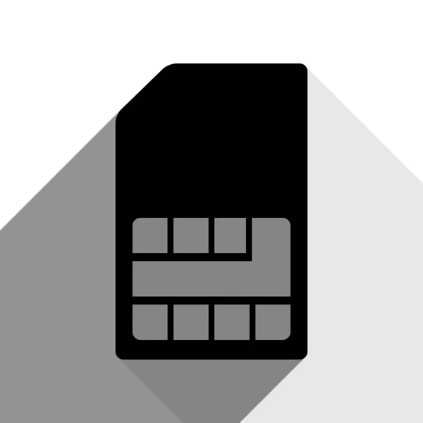 Signo de tarjeta SIM. Vector. Icono negro con dos sombras grises planas sobre fondo blanco . — Vector de stock