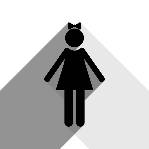 Mädchen-Zeichen-Illustration. Vektor. schwarzes Symbol mit zwei flachen grauen Schatten auf weißem Hintergrund. — Stockvektor