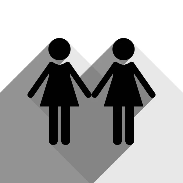 Señal de familia lesbiana. Vector. Icono negro con dos sombras grises planas sobre fondo blanco . — Vector de stock