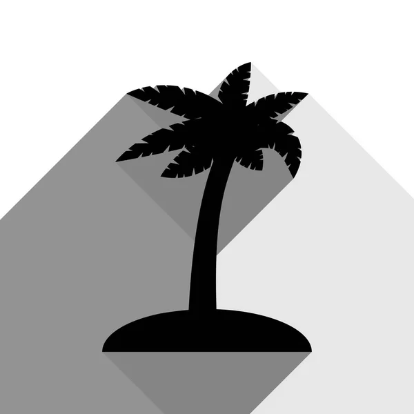 Знак кокосовой пальмы. Вектор. Черная иконка с двумя плоскими серыми тенями на белом фоне . — стоковый вектор