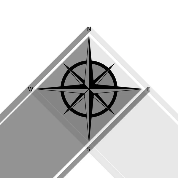 Windrosenschild. Vektor. schwarzes Symbol mit zwei flachen grauen Schatten auf weißem Hintergrund. — Stockvektor