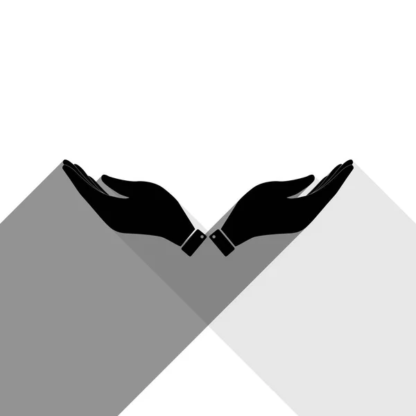 Ilustração do sinal da mão. Vector. Ícone preto com duas sombras planas cinza no fundo branco . —  Vetores de Stock