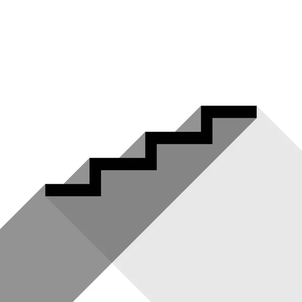 Señal de escalera arriba. Vector. Icono negro con dos sombras grises planas sobre fondo blanco . — Vector de stock