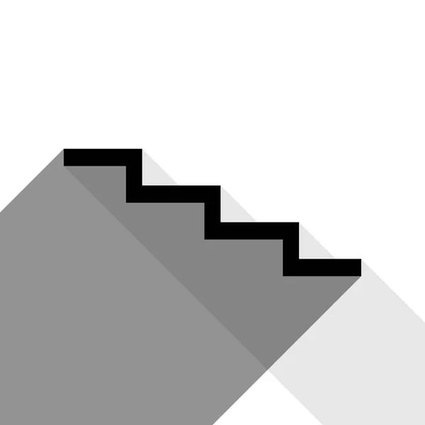 Lépcső lefelé jele. Vektor. A két lakás szürke árnyak, fehér alapon fekete ikon. — Stock Vector