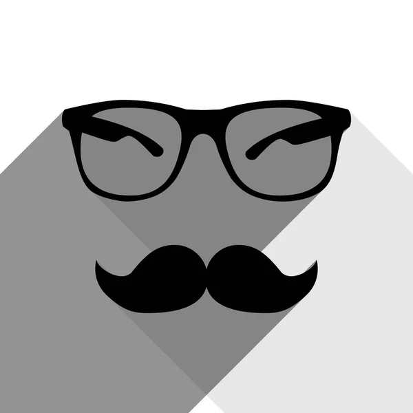 Moustache et lunettes signent. Vecteur. Icône noire avec deux ombres grises plates sur fond blanc . — Image vectorielle