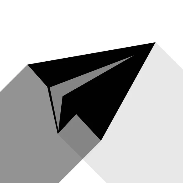 Papier vliegtuig teken. Vector. Zwarte pictogram met twee platte grijze schaduw op witte achtergrond. — Stockvector