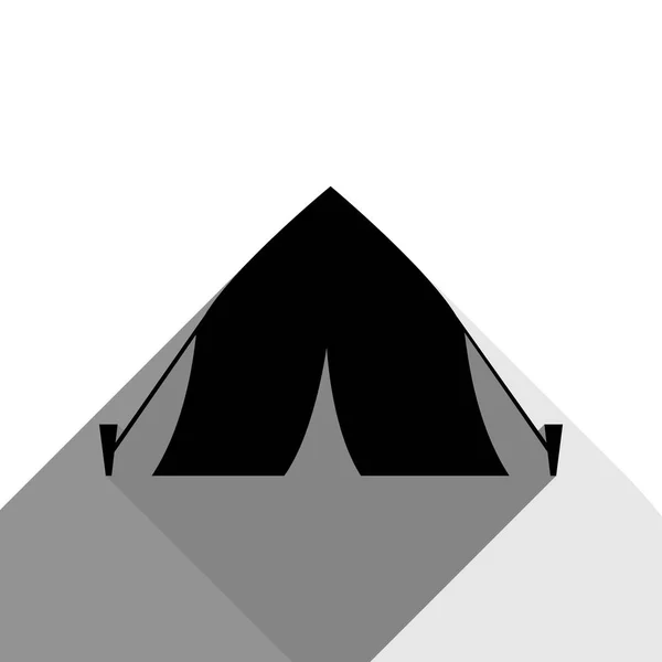 Туристический знак палатки. Вектор. Черная иконка с двумя плоскими серыми тенями на белом фоне . — стоковый вектор