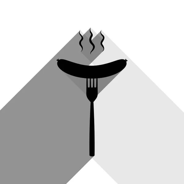 Saucisse à la fourchette. Vecteur. Icône noire avec deux ombres grises plates sur fond blanc . — Image vectorielle