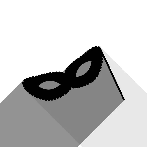 Знак традиционной венецианской карнавальной декоративной маски. Вектор. Черная иконка с двумя плоскими серыми тенями на белом фоне . — стоковый вектор