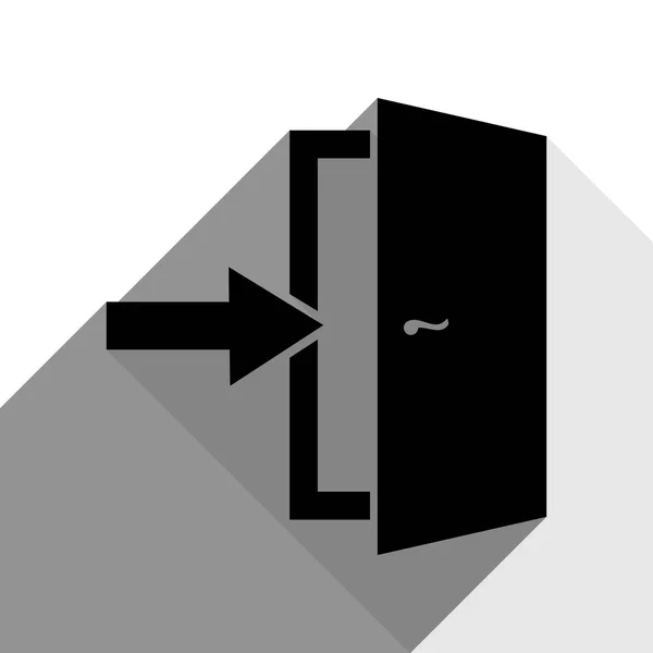 Знак "Выход из двери". Вектор. Черная иконка с двумя плоскими серыми тенями на белом фоне . — стоковый вектор