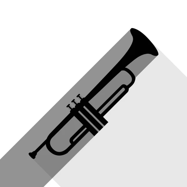 Instrumento musical Signo de trompeta. Vector. Icono negro con dos sombras grises planas sobre fondo blanco . — Vector de stock