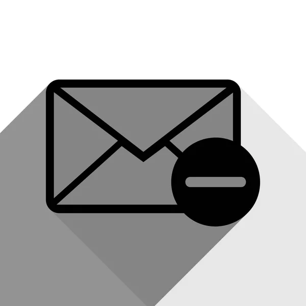 Ilustración de signo de correo con eliminar marca. Vector. Icono negro con dos sombras grises planas sobre fondo blanco . — Vector de stock