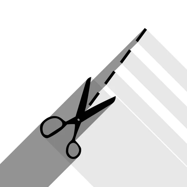 Schere unterschreibt Illustration. Vektor. schwarzes Symbol mit zwei flachen grauen Schatten auf weißem Hintergrund. — Stockvektor