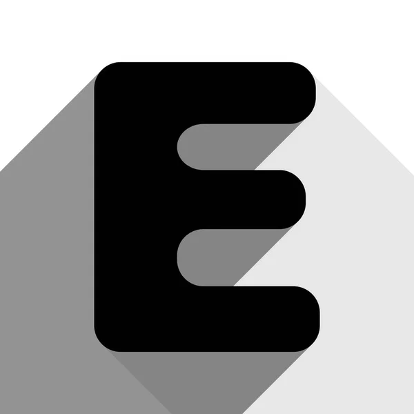 E サインはデザイン テンプレートの要素です。ベクトル。白い背景の上の 2 つのフラット グレー影と黒のアイコン. — ストックベクタ