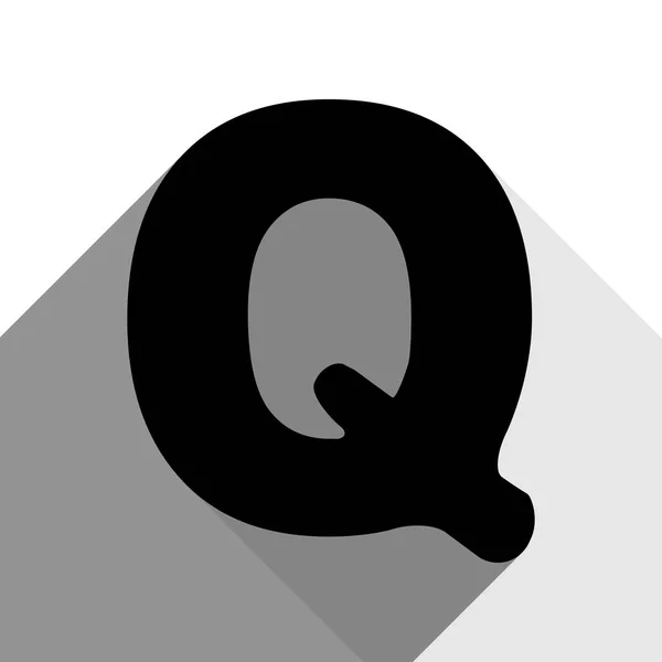 편지 Q 기호 서식 파일 요소를 디자인합니다. 벡터입니다. 흰색 바탕에 두 개의 평면 회색 그림자와 함께 블랙 아이콘. — 스톡 벡터