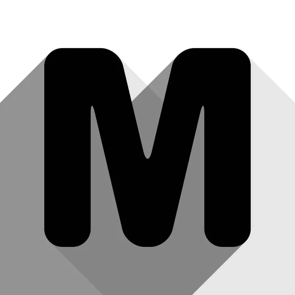 Lettera M segno elemento modello di design. Vettore. Icona nera con due ombre grigie piatte su sfondo bianco . — Vettoriale Stock