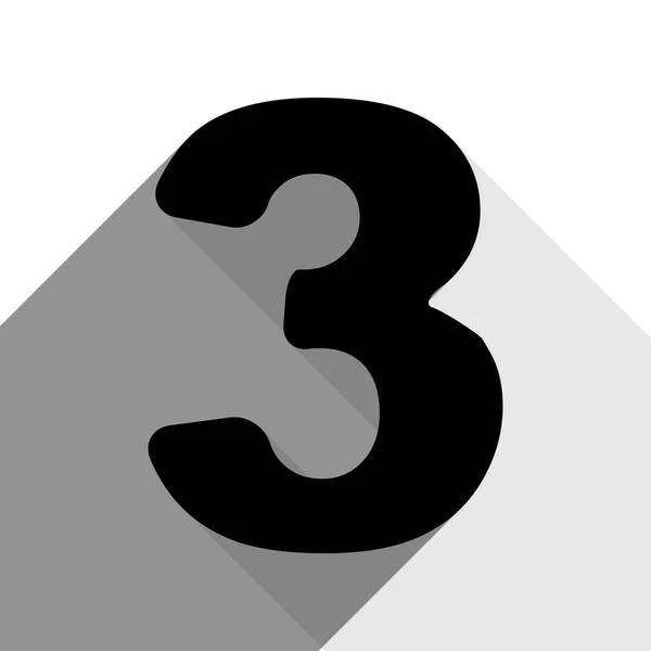 Numéro 3 signe élément de modèle de conception. Vecteur. Icône noire avec deux ombres grises plates sur fond blanc . — Image vectorielle