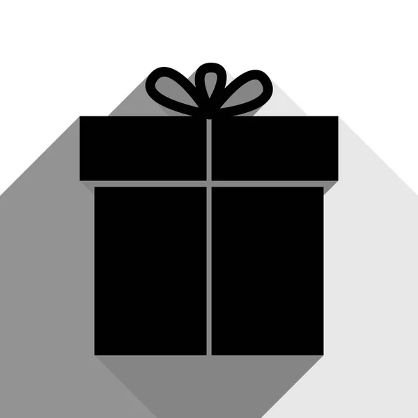 Signo de regalo. Vector. Icono negro con dos sombras grises planas sobre fondo blanco . — Vector de stock