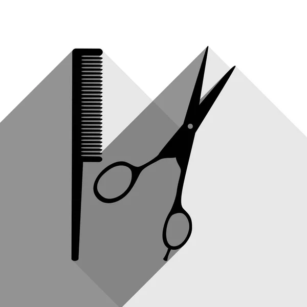 Cartel de la peluquería. Vector. Icono negro con dos sombras grises planas sobre fondo blanco . — Archivo Imágenes Vectoriales