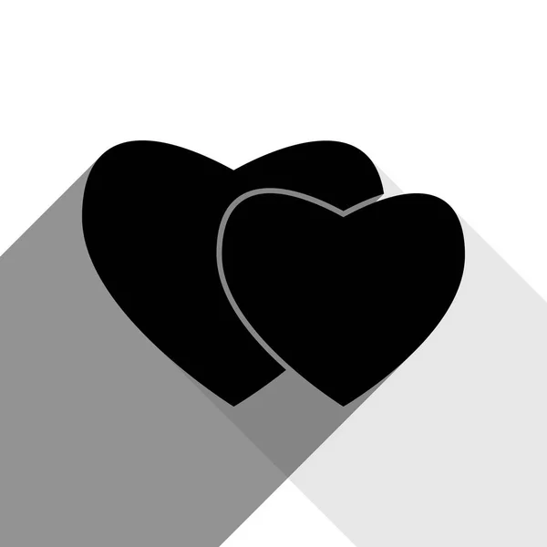 Zwei Herzen unterzeichnen. Vektor. schwarzes Symbol mit zwei flachen grauen Schatten auf weißem Hintergrund. — Stockvektor