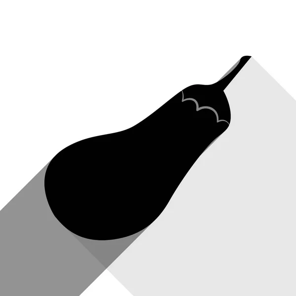 Auberginenschild. Salatbestandteil. gesundes Gemüse. Vektor. schwarzes Symbol mit zwei flachen grauen Schatten auf weißem Hintergrund. — Stockvektor