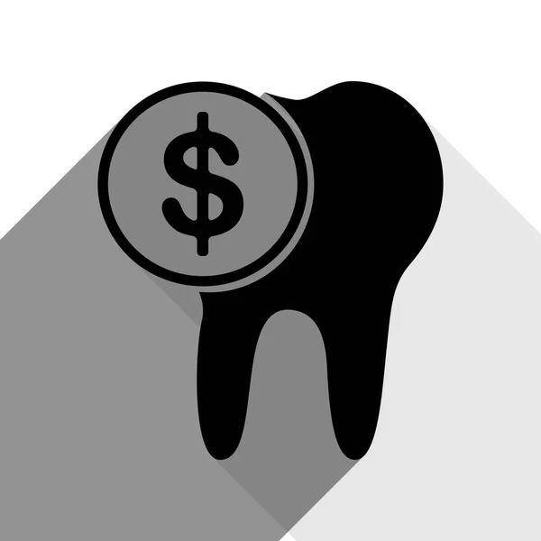 El costo del signo de tratamiento dental. Vector. Icono negro con dos sombras grises planas sobre fondo blanco . — Vector de stock