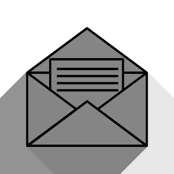Lettera in una busta segno illustrazione. Vettore. Icona nera con due ombre grigie piatte su sfondo bianco . — Vettoriale Stock