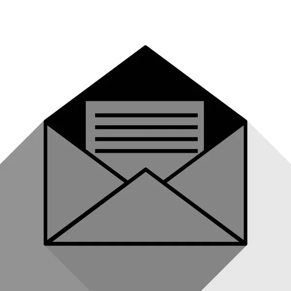 Carta em um envelope ilustração sinal. Vector. Ícone preto com duas sombras planas cinza no fundo branco . — Vetor de Stock
