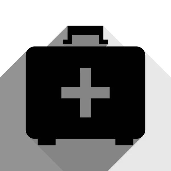 Letrero médico de primeros auxilios. Vector. Icono negro con dos sombras grises planas sobre fondo blanco . — Vector de stock