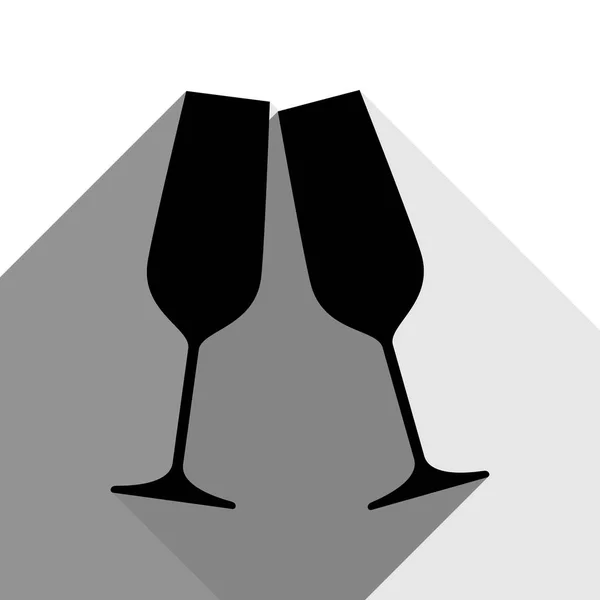 Copas de champán espumosas. Vector. Icono negro con dos sombras grises planas sobre fondo blanco . — Vector de stock