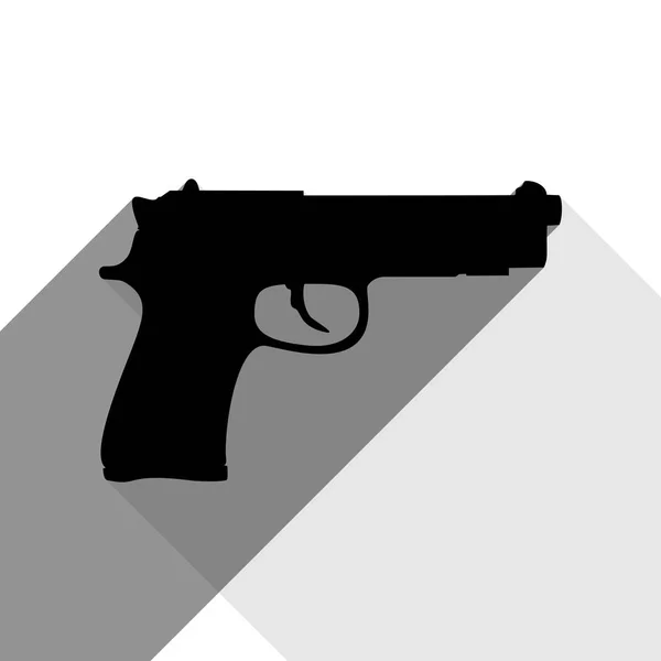 Illustrazione del segno della pistola. Vettore. Icona nera con due ombre grigie piatte su sfondo bianco . — Vettoriale Stock