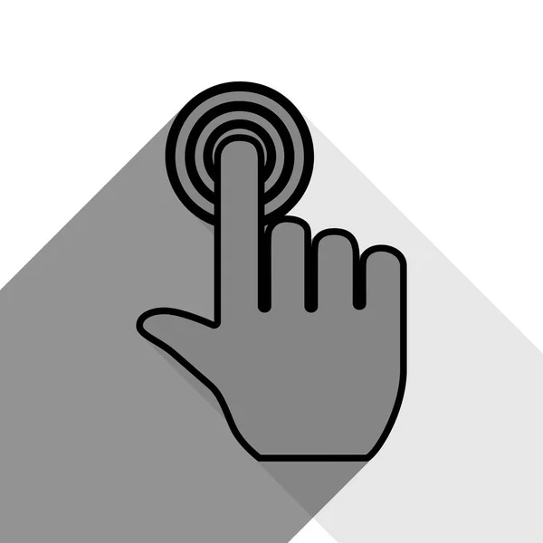 Hand Klik op knop. Vector. Zwarte pictogram met twee platte grijze schaduw op witte achtergrond. — Stockvector