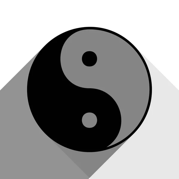 Ying Yang símbolo de armonía y equilibrio. Vector. Icono negro con dos sombras grises planas sobre fondo blanco . — Vector de stock