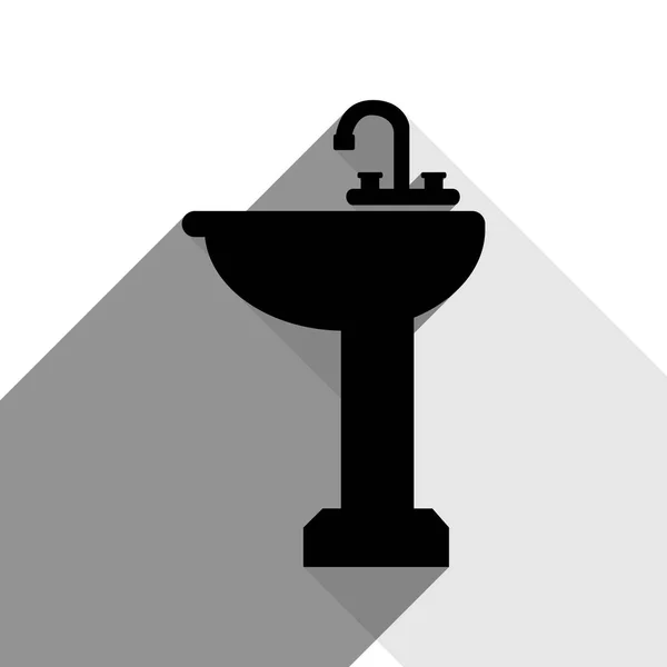 浴室の流しのサイン。ベクトル。白い背景の上の 2 つのフラット グレー影と黒のアイコン. — ストックベクタ