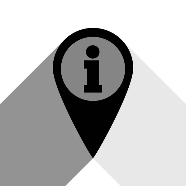 Puntero de mapa con signo de información. Vector. Icono negro con dos sombras grises planas sobre fondo blanco . — Vector de stock