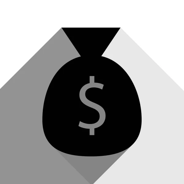 Dinero bolsa signo ilustración. Vector. Icono negro con dos sombras grises planas sobre fondo blanco . — Vector de stock