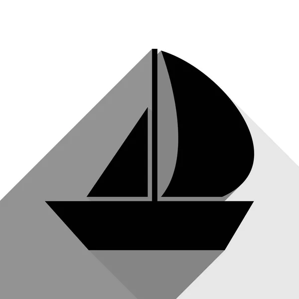 Señal de barco de vela. Vector. Icono negro con dos sombras grises planas sobre fondo blanco . — Vector de stock