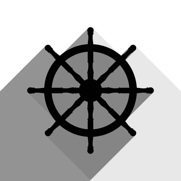 Schiffsradzeichen. Vektor. schwarzes Symbol mit zwei flachen grauen Schatten auf weißem Hintergrund. — Stockvektor