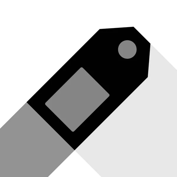 Σύμβολο τιμή tag. Διάνυσμα. Μαύρο εικονίδιο με δύο επίπεδη γκρι σκιές πάνω σε λευκό φόντο. — Διανυσματικό Αρχείο