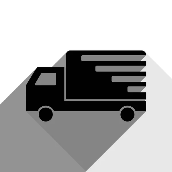 Ilustração do sinal de entrega. Vector. Ícone preto com duas sombras planas cinza no fundo branco . — Vetor de Stock
