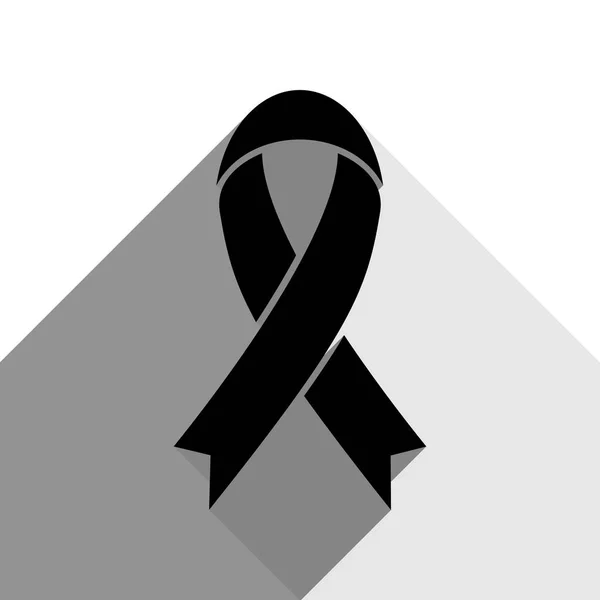 Ruban de sensibilisation noir signe. Vecteur. Icône noire avec deux ombres grises plates sur fond blanc . — Image vectorielle