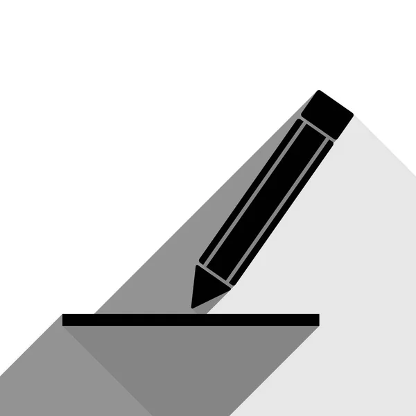 Illustrazione segno matita. Vettore. Icona nera con due ombre grigie piatte su sfondo bianco . — Vettoriale Stock