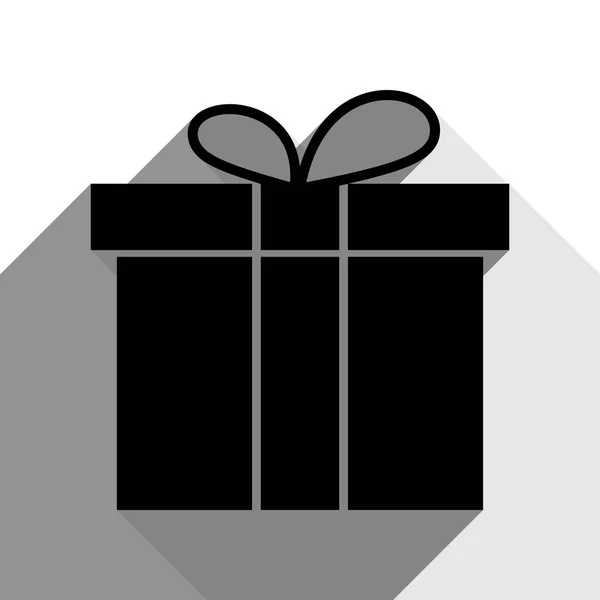 Signo de caja regalo. Vector. Icono negro con dos sombras grises planas sobre fondo blanco . — Archivo Imágenes Vectoriales